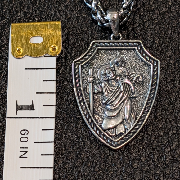 Silver Saint Christopher Shield Pendant Necklace - Picture 6 of 6